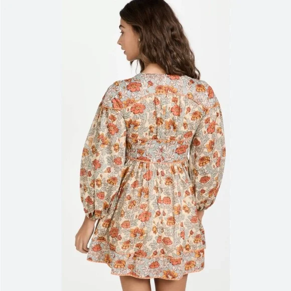 Zimmermann Andie Buttoned Mini Dress in Blue Floral 0P - Picture 3 of 14